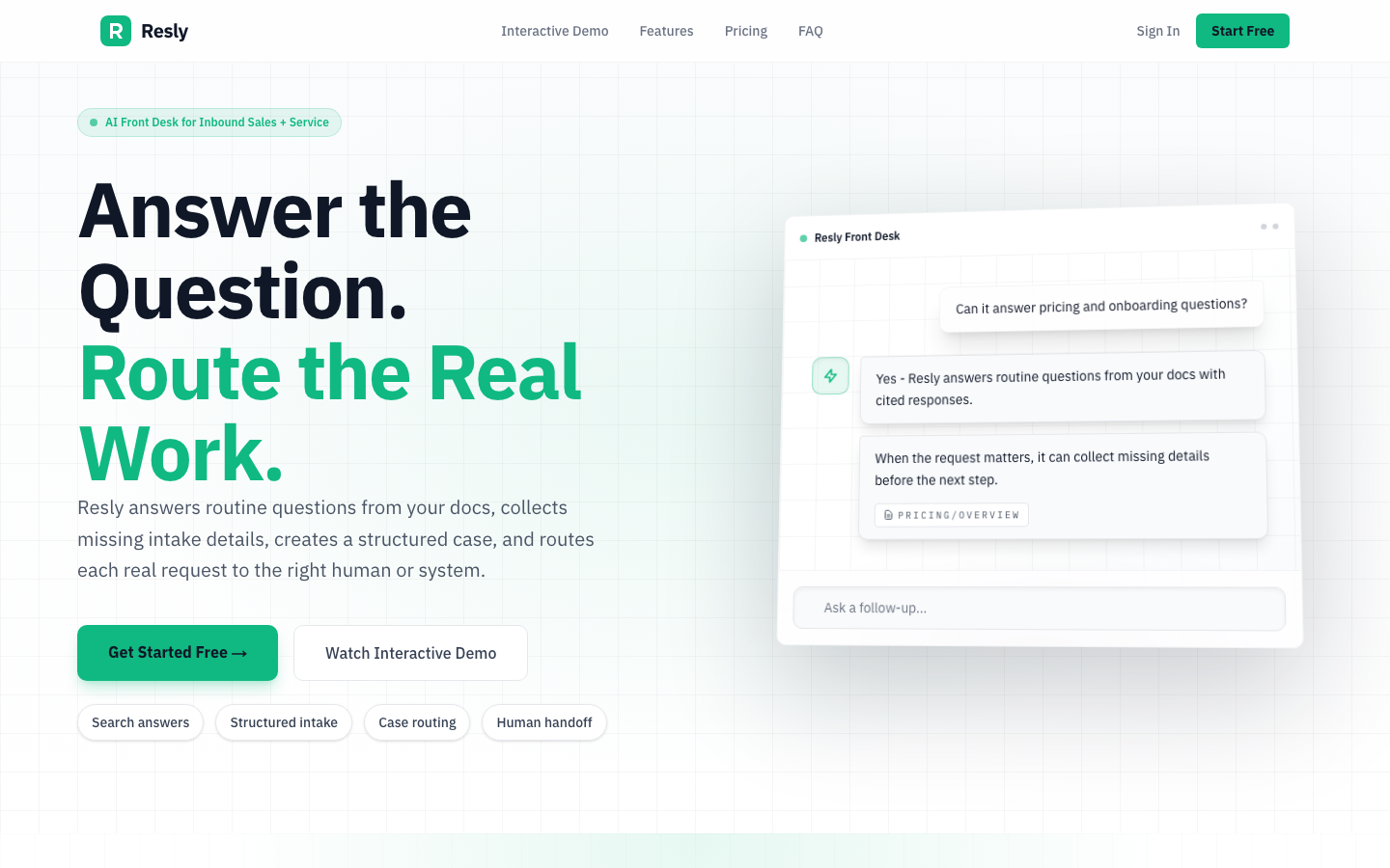 Resly AI customer support product preview
